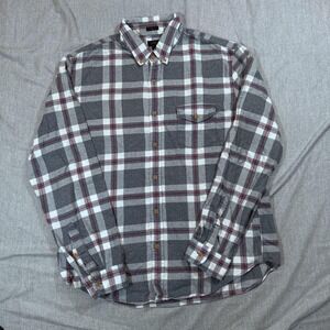 J Crew Shirt Mens XL Gray White Red‎ Plaid Button Down Slim Fit Casual Flannel
